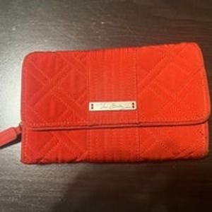 Vera Bradley Red Quilted Zip Around Wallet in Canyon Sunset Riley Print
